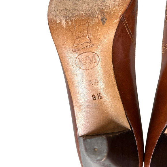 Johnston & Murphy Womens Pump Heel Leather Peep Toe Brown Sz 8.5AA Made in Italy - Picture 8 of 9